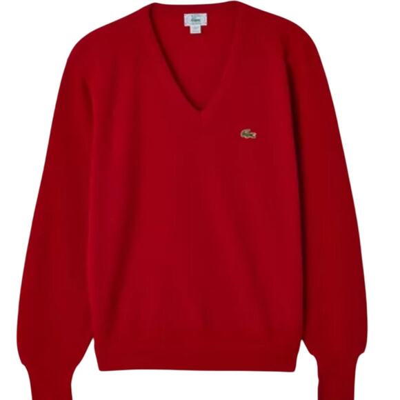 Vintage 80’s IZOD-Lacoste Bright Red V-Neck Soft Sweater Size Large - Picture 1 of 9